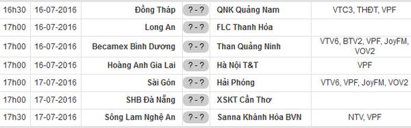 Lich thi dau va tuong thuat truc tiep vong 16 V.League 2016 hinh anh 2