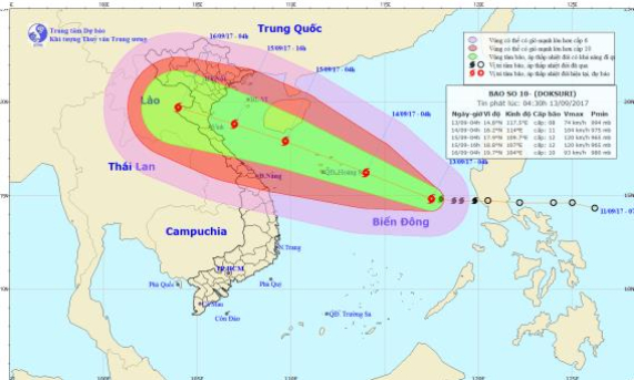 Cơn bão số 10 giật cấp 14 đang hướng vào nước ta