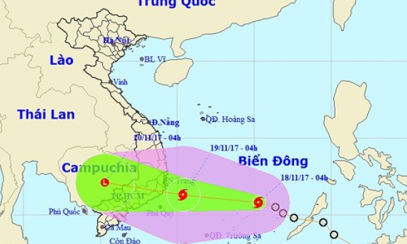 Bão số 14, gió giật cấp 12 hướng thẳng Nam Trung Bộ