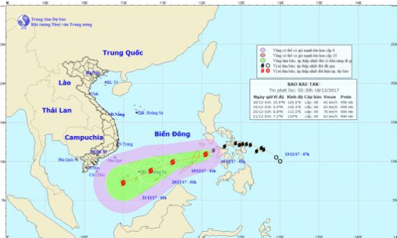 Trưa 18/12, bão Kai-tak vào Biển Đông, không khí lạnh tiếp tục tăng cường