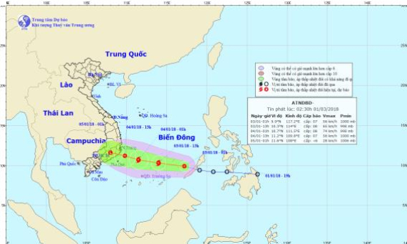 Áp thấp nhiệt đới sẽ thành bão trên Biển Đông trong chiều 3/1