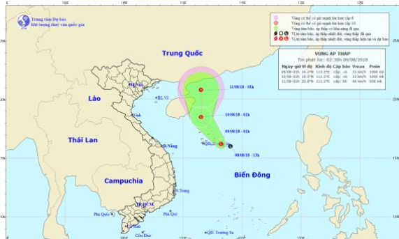 Vùng áp thấp trên biển Đông đang mạnh lên thành áp thấp nhiệt đới