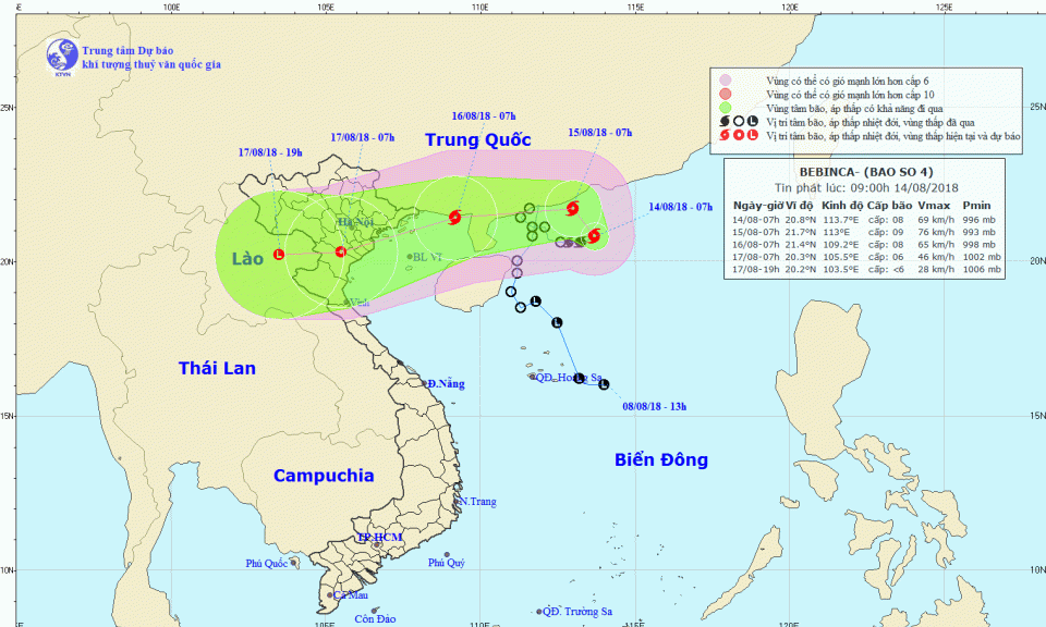Bão số 4 liên tục đổi hướng, đi vào Quảng Ninh và Nam Định