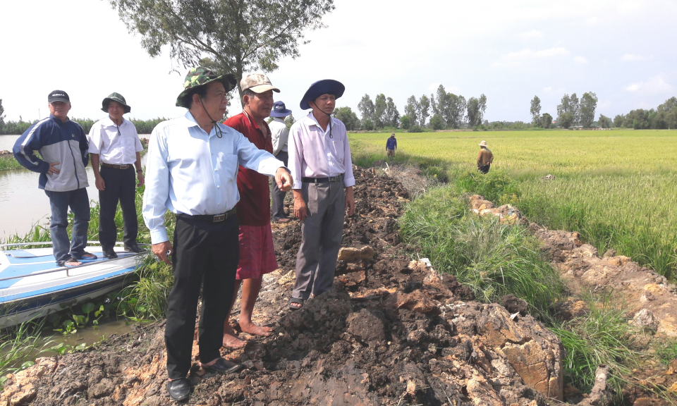 Tân Thạnh: Kiểm tra tình hình nước lũ, chủ động bảo vệ lúa thu đông