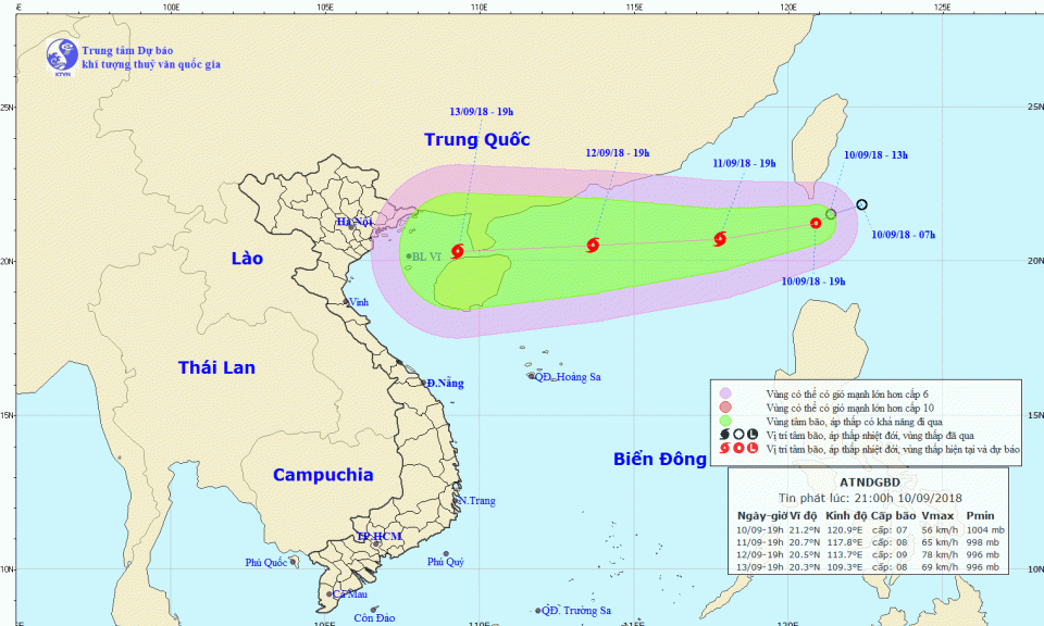 Sáng sớm 11/9, áp thấp nhiệt đới đi vào Bắc Biển Đông, khả năng mạnh lên thành bão
