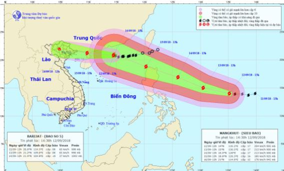 Siêu bão Mangkhut mạnh cấp 17 chuyển hướng về Bắc Biển Đông