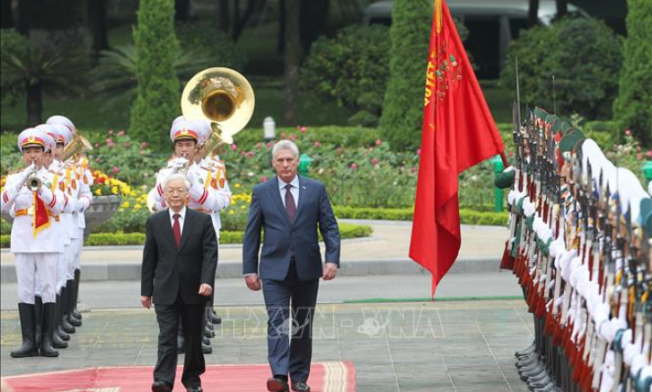 Lễ đón Chủ tịch Cuba Miguel Díaz-Canel thăm hữu nghị chính thức Việt Nam