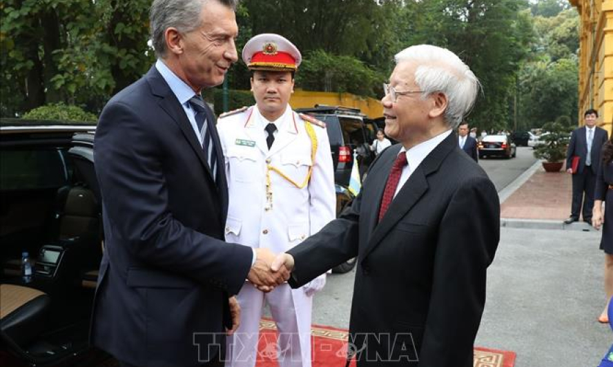 Tổng Bí thư, Chủ tịch nước Nguyễn Phú Trọng hội đàm với Tổng thống Argentina Mauricio Macri