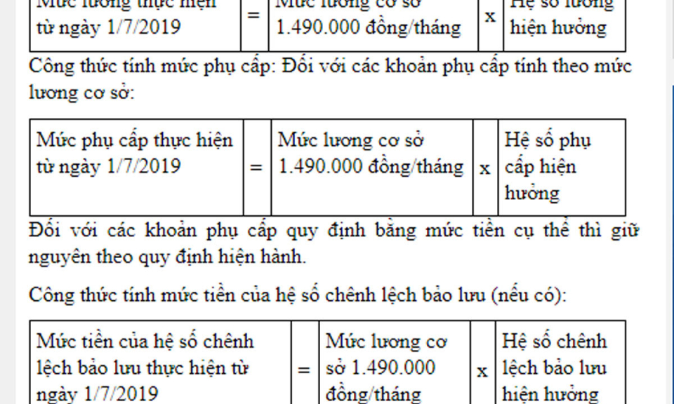 Hướng dẫn thực hiện mức lương cơ sở 1.490.000 đồng/tháng từ 1/7/2019