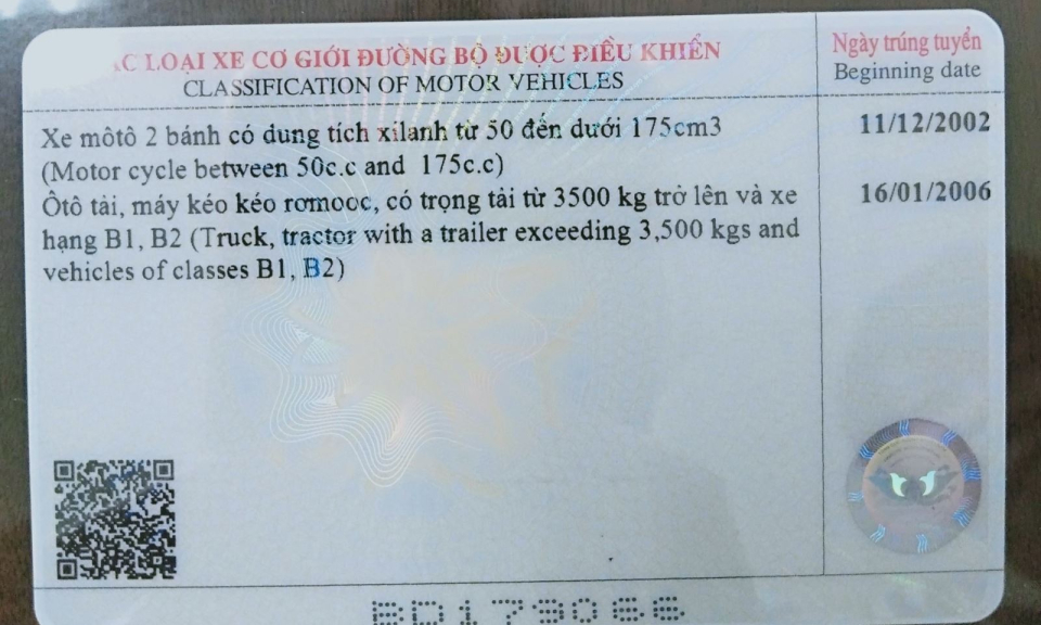 Từ 1/6, giấy phép lái xe cấp mới được in mã hai chiều (QR)