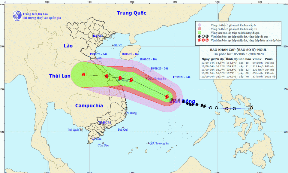 Bão số 5 tiếp tục di chuyển theo hướng Tây Tây Bắc và có khả năng mạnh thêm