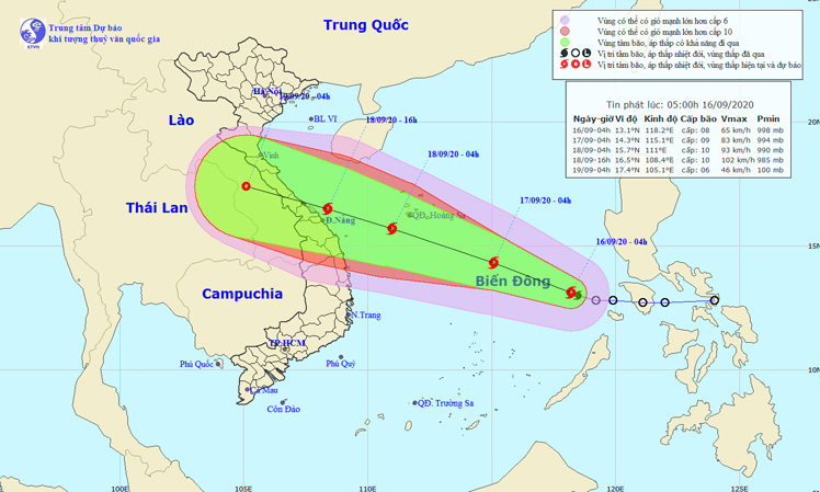 Thời tiết ngày 16/9: Bão số 5 di chuyển theo hướng Tây Tây Bắc, biển động mạnh