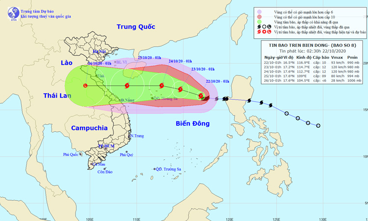 Bão số 8 gây mưa dông mạnh ở vùng biển từ Bình Thuận đến Kiên Giang và Vịnh Thái Lan