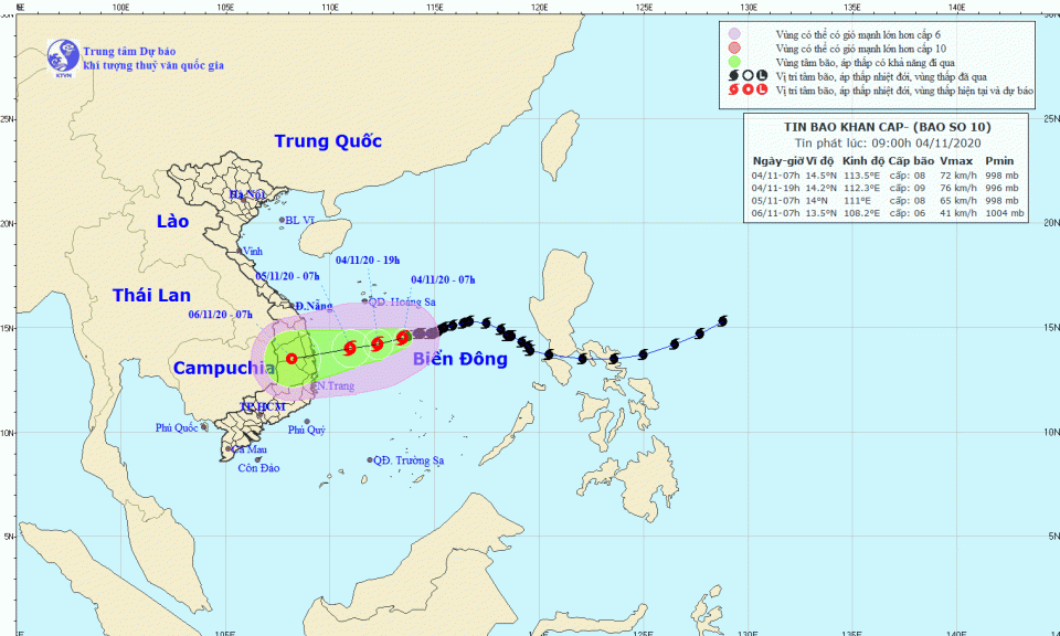 Bão số 10 tiến gần đất liền, từ đêm 4/11 các tỉnh miền Trung có mưa rất to