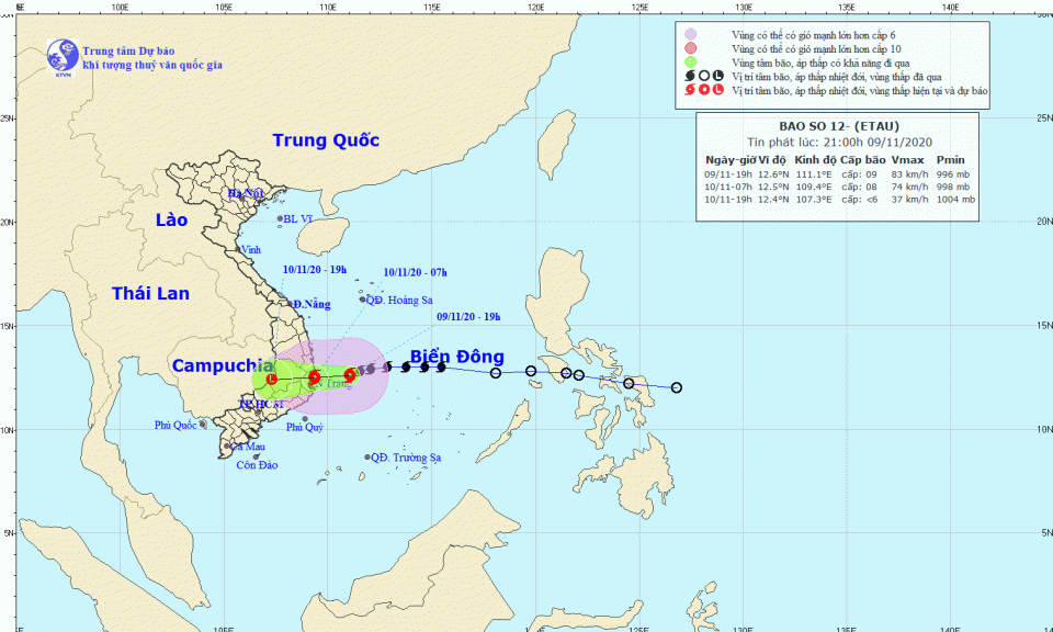 Sáng 10/11, bão số 12 đổ bộ Bình Định đến Ninh Thuận gây mưa to và gió lớn