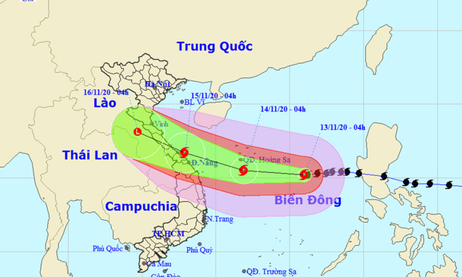 Bão số 13 đi vào đất liền các tỉnh miền Trung, sức gió mạnh cấp 12