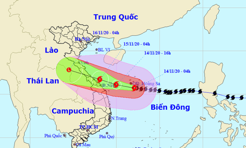 Bão số 13 với sức gió giật cấp 17 tiến gần vào đất liền