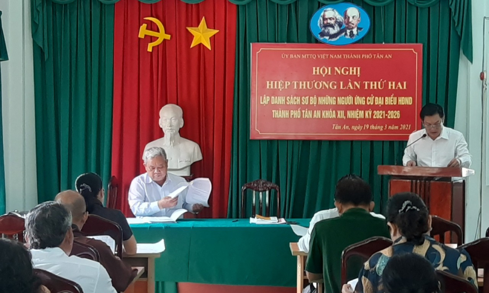 Tp.Tân An: Hiệp thương lần thứ hai, lập danh sách sơ bộ người ứng cử đại biểu HĐND thành phố