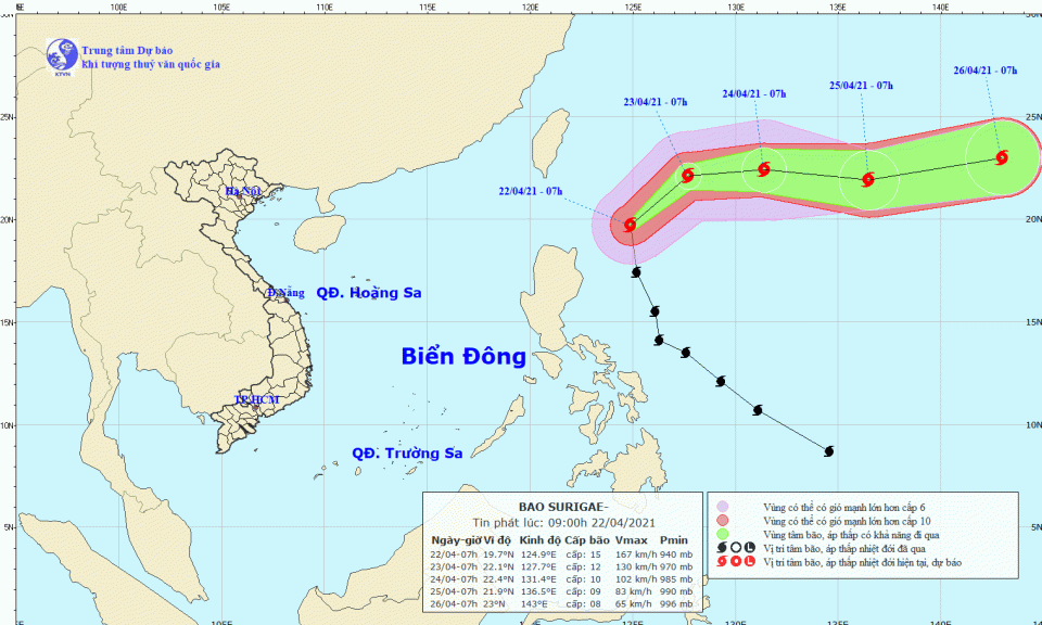 Bão Surigae rất ít có khả năng đi vào Biển Đông