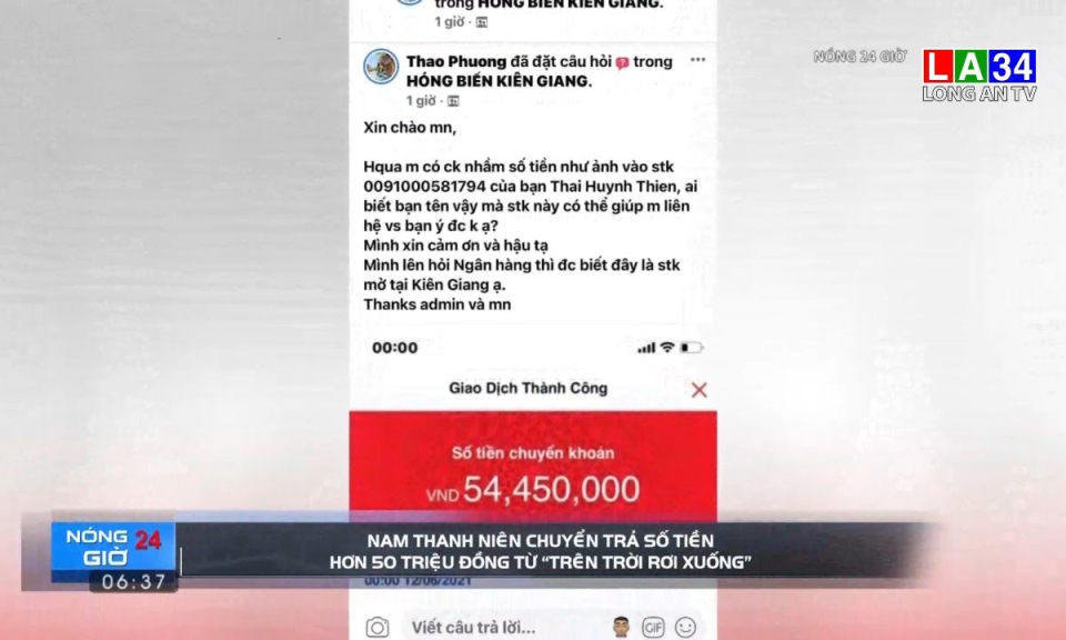 Nam thanh niên chuyển trả số tiền hơn 50 triệu đồng từ &#8220;trên trời rơi xuống&#8221;