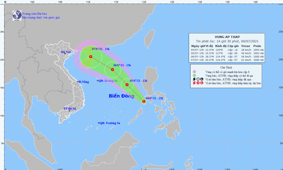 Vùng áp thấp đã đi vào Biển Đông