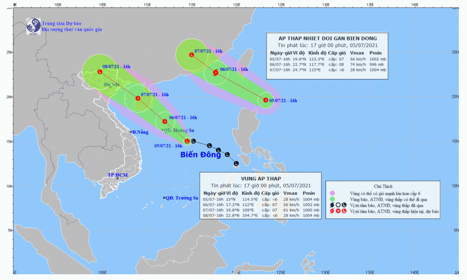 Áp thấp nhiệt đới và vùng áp thấp nhiệt đới hoạt động song song trên biển Đông, có thể xuất hiện bão