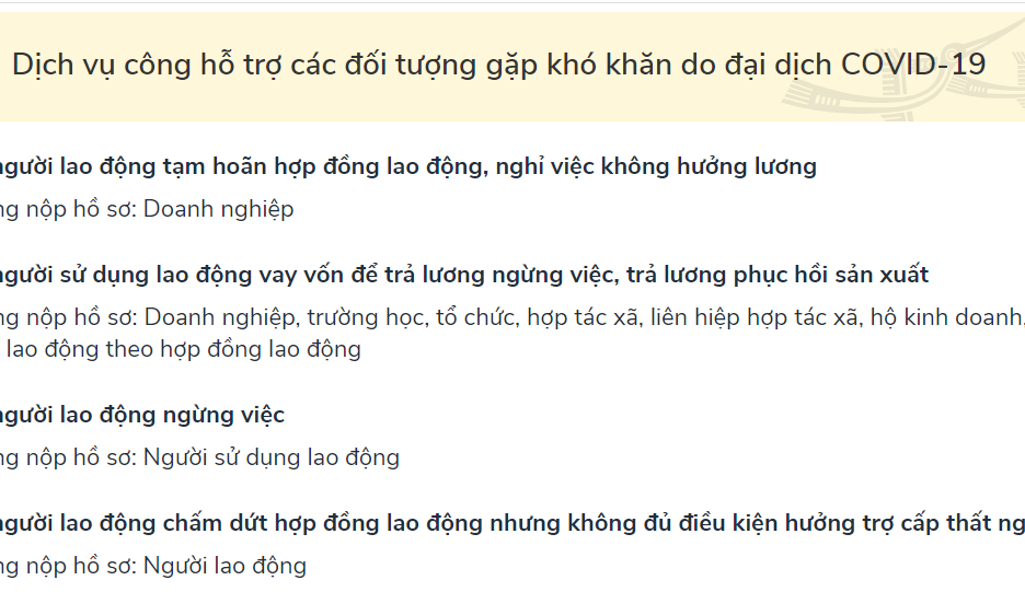 Xử lý hồ sơ hỗ trợ đối tượng gặp khó khăn do dịch COVID-19 trên Cổng Dịch vụ công Quốc gia