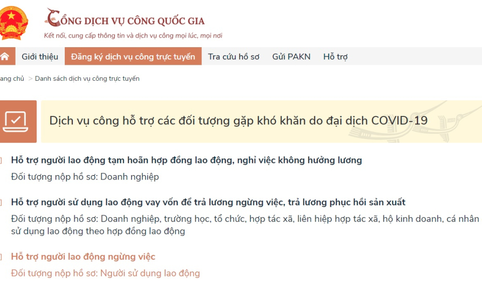 Cổng Dịch vụ công quốc gia có 8 dịch vụ hỗ trợ người lao động và doanh nghiệp