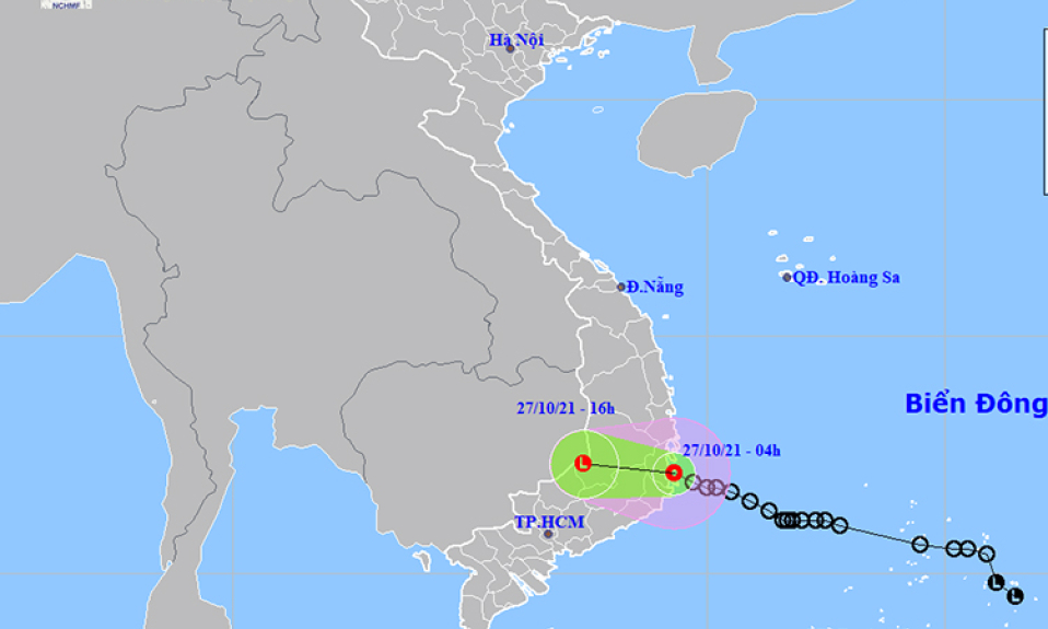 Thời tiết ngày 27/10: Áp thấp nhiệt đới di chuyển theo hướng Tây Tây Bắc, Nam Trung Bộ và Tây Nguyên mưa to