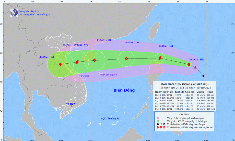 Bão Kompasu di chuyển nhanh và mạnh thêm