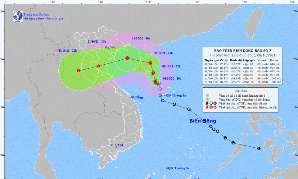 Bão số 7 có khả năng mạnh thêm, Đông Bắc Bộ có mưa rất to từ chiều 9/10