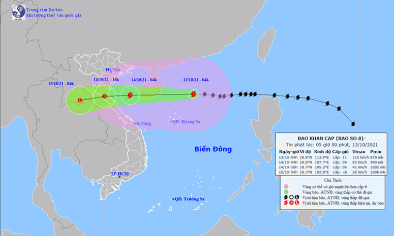 Thời tiết ngày 13/10: Bão số 8 gây mưa rất to từ Thanh Hóa đến Quảng Bình