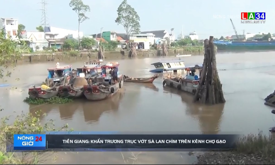Tiền Giang: Khẩn trương trục vớt sà lan chìm trên kênh Chợ Gạo
