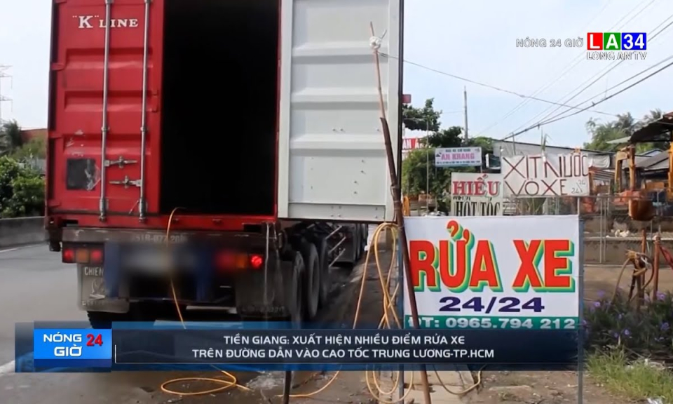 Tiền Giang: Xuất hiện nhiều điểm rửa xe trên đường dẫn vào cao tốc Trung Lương - TP.HCM