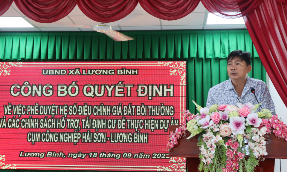 Công bố điều chỉnh giá đất bồi thường Dự án Cụm công nghiệp Hải Sơn – Lương Bình
