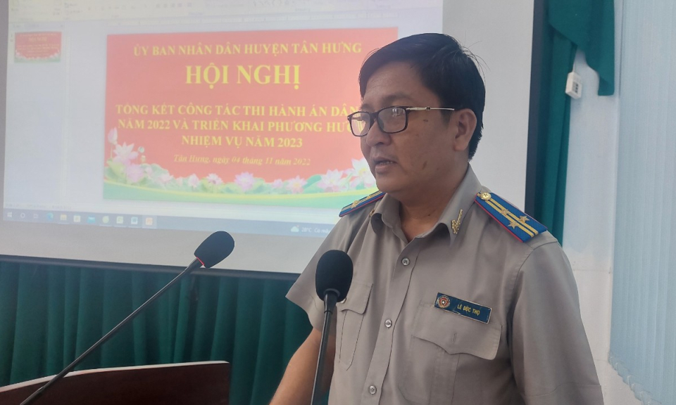 Tân Hưng tổng kết công tác thi hành án dân sự năm 2022