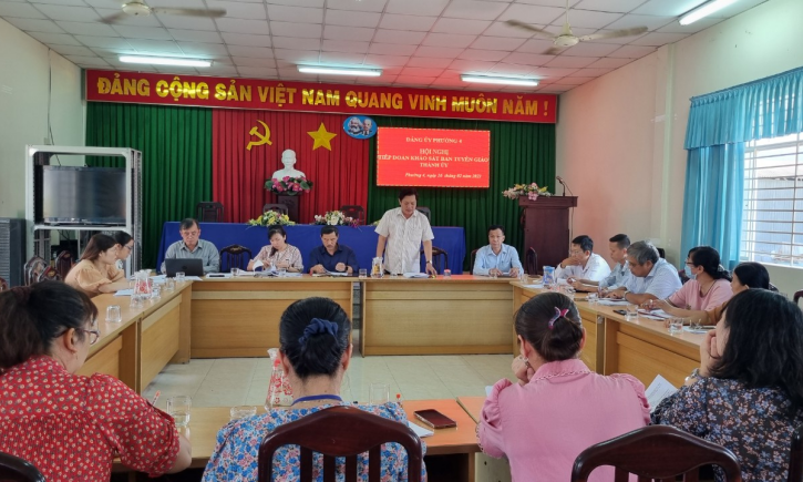 Ban Tuyên giáo Thành ủy Tân An khảo sát việc thực hiện Kết luận số 01 của Bộ Chính trị tại Phường 4