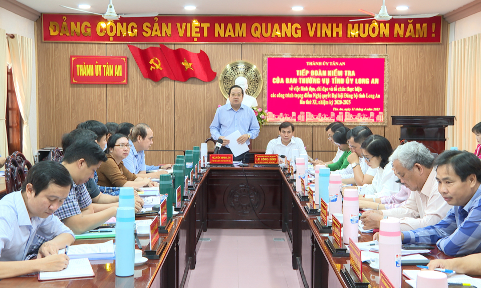 Đoàn kiểm tra của Ban Thường vụ Tỉnh ủy làm việc với Thành ủy Tân An