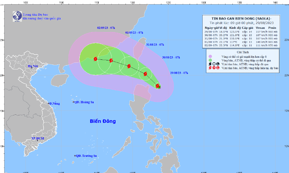 Cơn bão rất mạnh Saola có khả năng di chuyển vào biển Đông