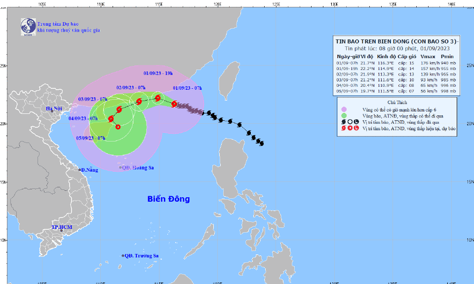 Bão số 3 có gió giật cấp 17 di chuyển với tốc độ 10km/h