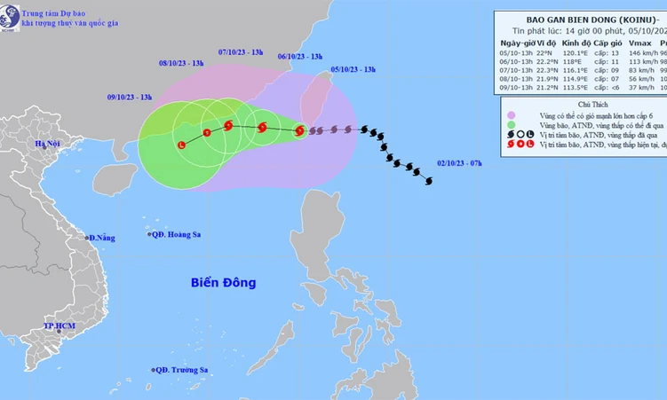 Trong 24 giờ tới, bão Koinu sẽ vào Biển Đông
