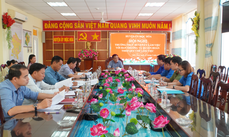 Thường trực Huyện ủy Mộc Hóa làm việc với Ban Thường vụ Huyện đoàn