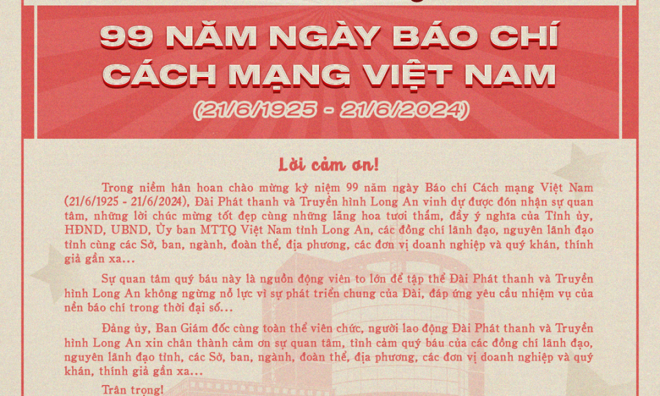 Lời cảm ơn của Đài Phát thanh và Truyền hình Long An