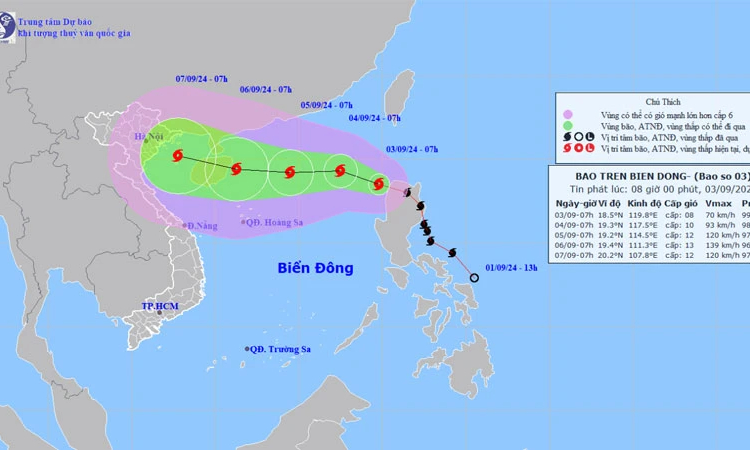 Bão Yagi mạnh cấp 8, giật cấp 11 vào Biển Đông