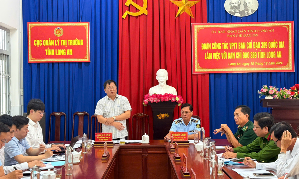 Văn phòng Thường trực Ban Chỉ đạo 389 quốc gia làm việc tại Long An