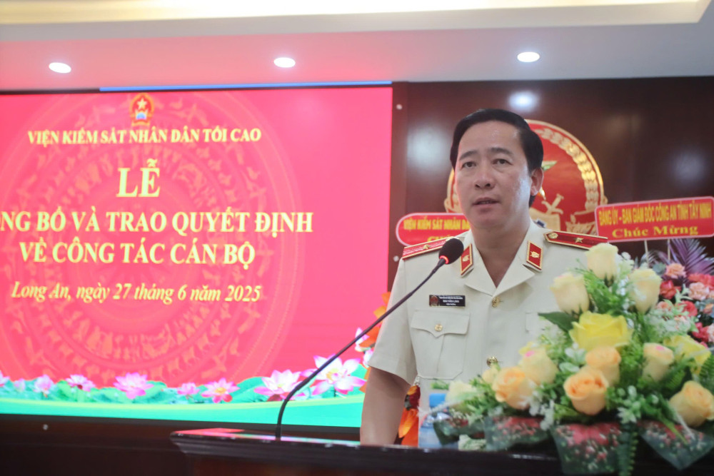 Viện trưởng Viện Kiểm sát nhân dân tỉnh Tây Ninh (mới) – Mai Văn Linh phát biểu nhận nhiệm vụ 