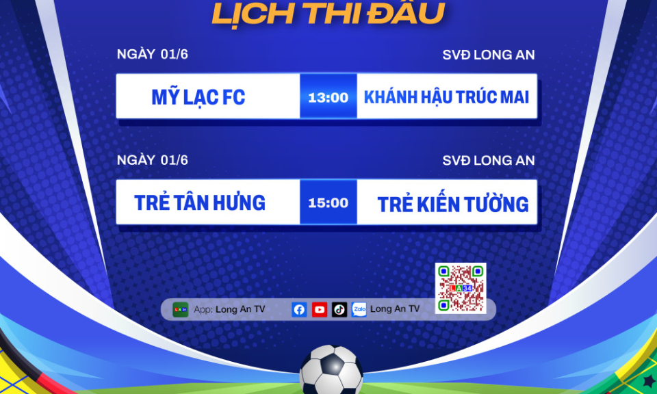 Lịch thi đấu Giải bóng đá Cúp Truyền hình Long An lần thứ IV - năm 2025 ngày 01/6