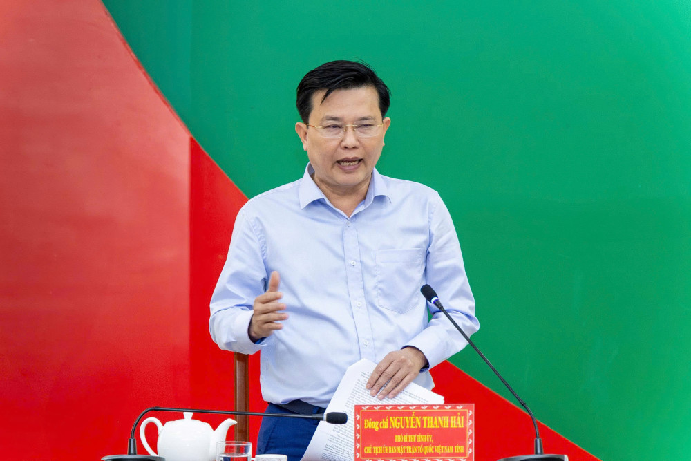 Phó Bí thư Tỉnh ủy, Chủ tịch UBMTTQ Việt Nam tỉnh Nguyễn Thanh Hải phát biểu chỉ đạo tại buổi làm việc