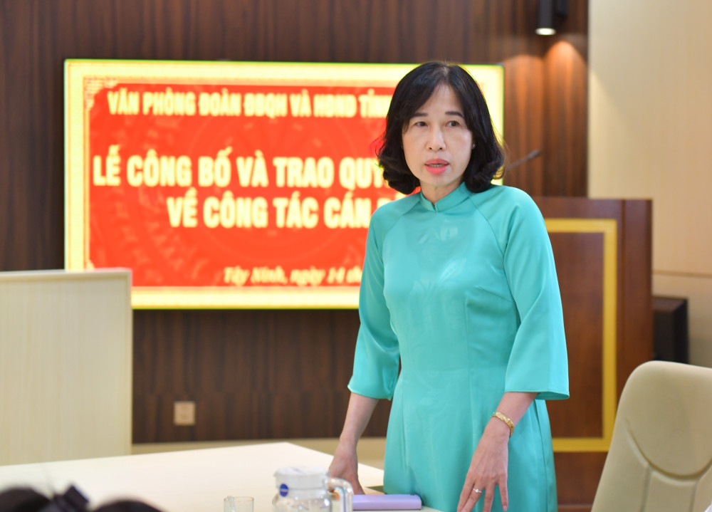 Phó Chủ tịch HĐND tỉnh Đặng Thị Ngọc Mai phát biểu giao nhiệm vụ cho Văn phòng Đoàn đại biểu Quốc hội và HĐND tỉnh