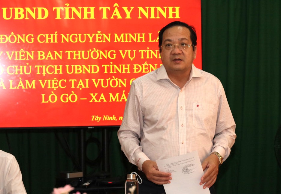 Phó Chủ tịch UBND tỉnh Nguyễn Minh Lâm phát biểu chỉ đạo tại buổi làm việc với Ban Quản lý Vườn Quốc gia Lò Gò - Xa Mát
